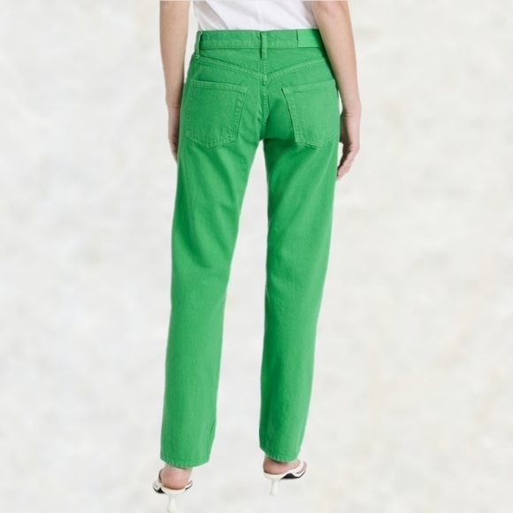 FRAME Le Slouch Mid-rise Straight Leg 5 Pocket Brushed Cotton Jeans, Apple Green - Picture 3 of 12